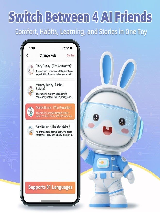 أليلو ألعاب أليلو الذكية للأطفال، رفيق ذكي بصوت فوري، 4 شخصيات و91 لغة، محملة مسبقًا بـ 48 أغنية إنجليزية للأطفال/50 قصة/66 مقطوعة موسيقية/28 تهويدة/34 لحنًا كلاسيكيًا، مكبر صوت بلوتوث - Image 5